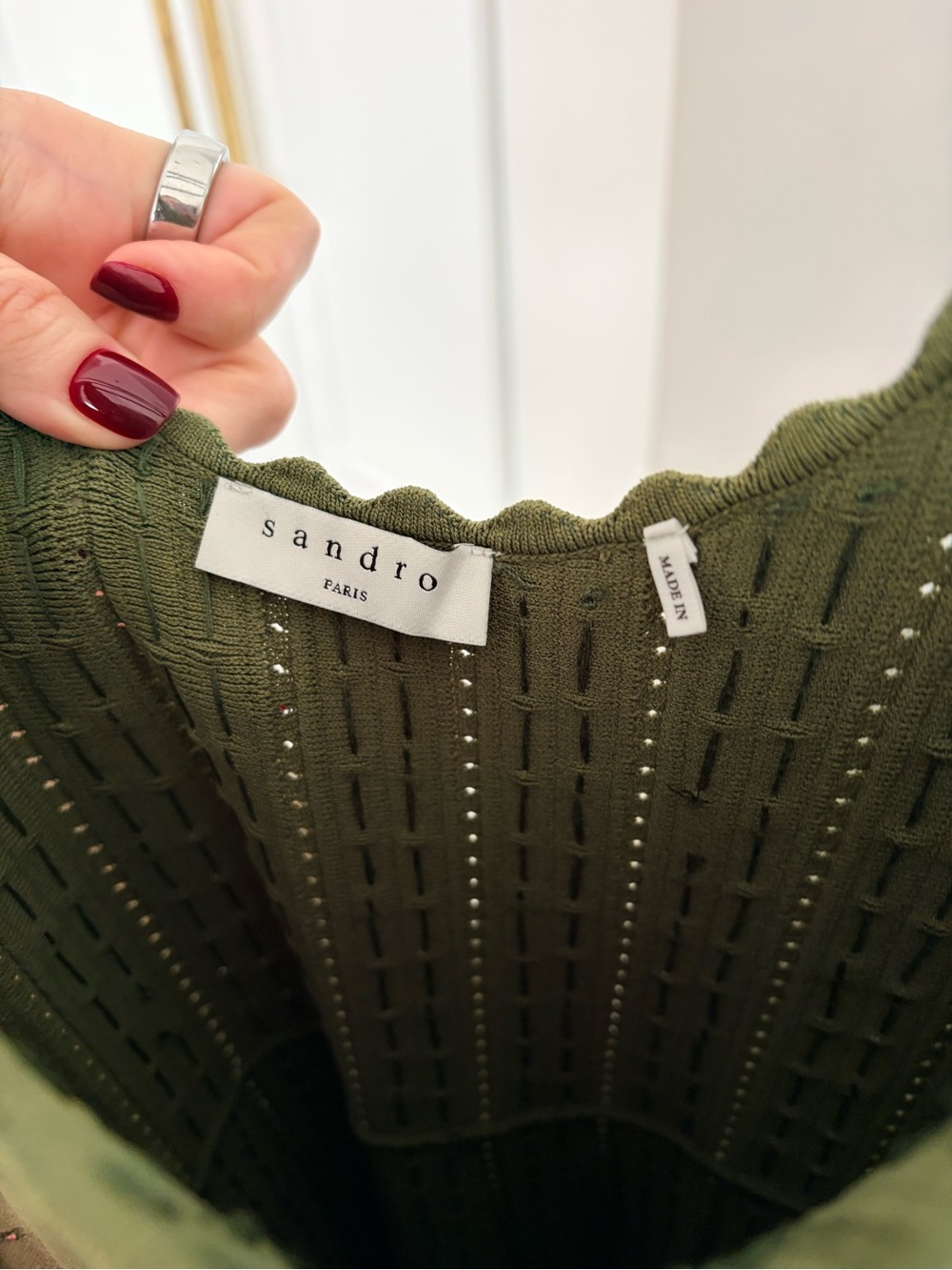 NWT! Sandro Kaki Dress, Beaded Olive Green Sleeveless Knit. Size 36 (Org. $395!) - Picture 7 of 9